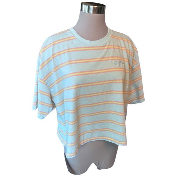 EUC Billabong Feeling Free Cropped Boxy Tee Light Blue Retro Stripes Womens Med - Picture 7 of 13
